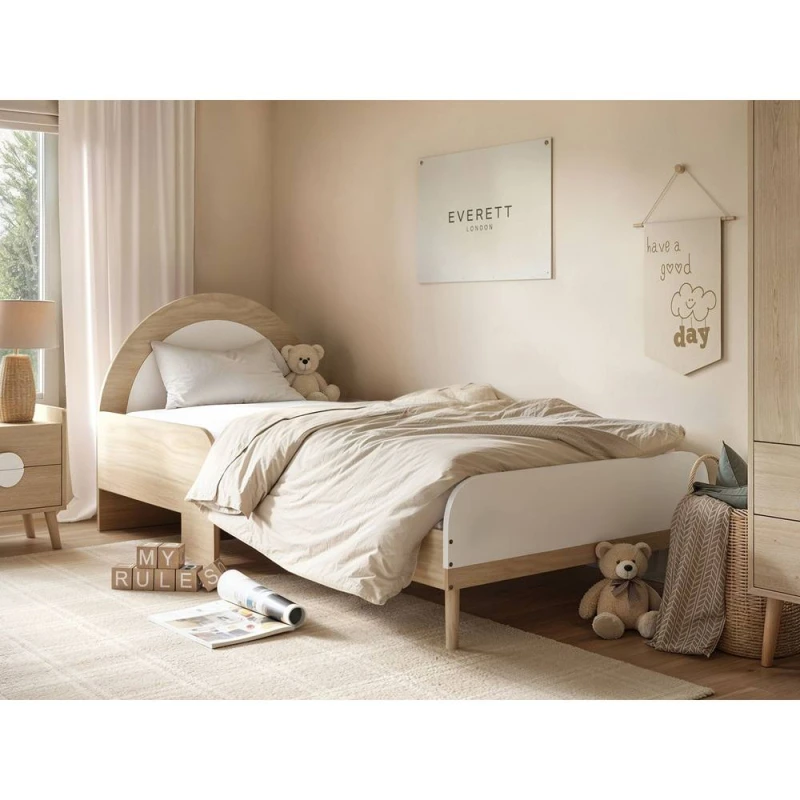 Image of Flair Noah Single Curved Headboard Bed Oak in White White Unisex Single