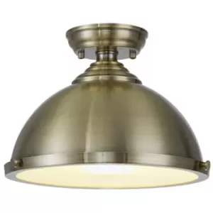 Image of Luminosa Luiz 31cm Flush Ceiling Lamp Fitting, E27, Antique Brass, Frosted Glass