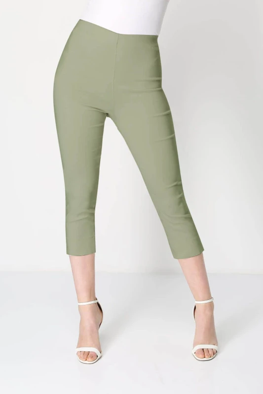 Image of Roman Womens Cropped Stretch Trouser Capri Summer Leggings 3/4 Pedal Pushers in Khaki Size: 10 Khaki Female 10