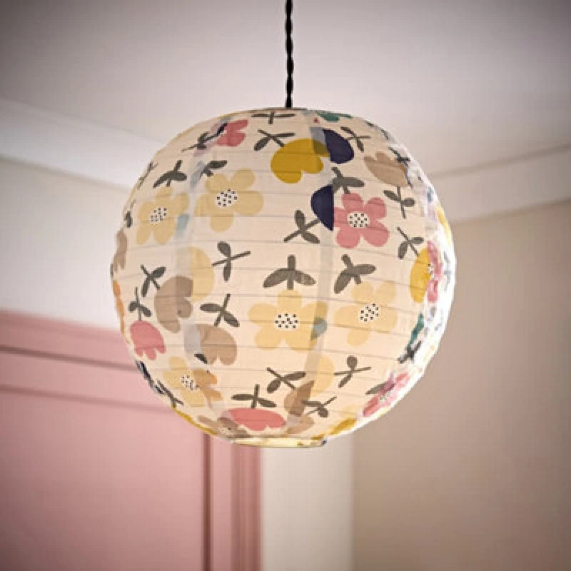 Image of ValueLights Annie Bold Floral Natural Fabric Globe Ball Ceiling Lamp Shade Multi