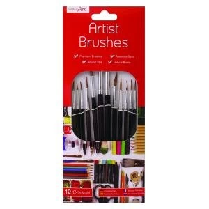 Image of Work of Art Natural Bristle Artist Brushes Flat Tip Black Pack of 12
