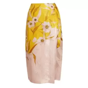 Image of Ted Baker Print Wrap Skirt - Yellow