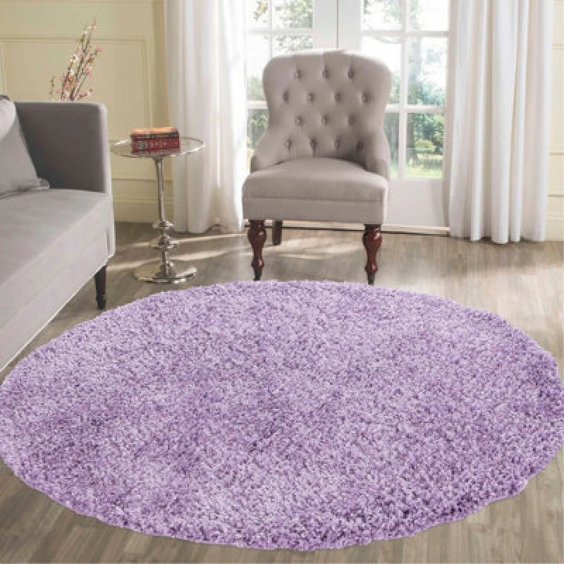 Image of Desire Rugs Plain Living Room Shaggy Area Rugs Lilac Round 120X120 Cm