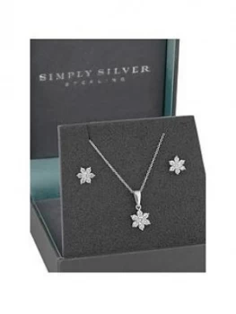 Image of Simply Silver Cubic Zirconia Flower Jewellery Set