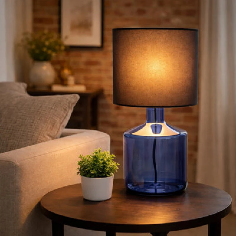 Image of SO'HOME Blue Glass Table Lamp with Shade blue ONE SIZE