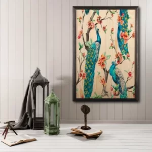 Image of Peacock Heaven Multicolor Decorative Framed Wooden Painting