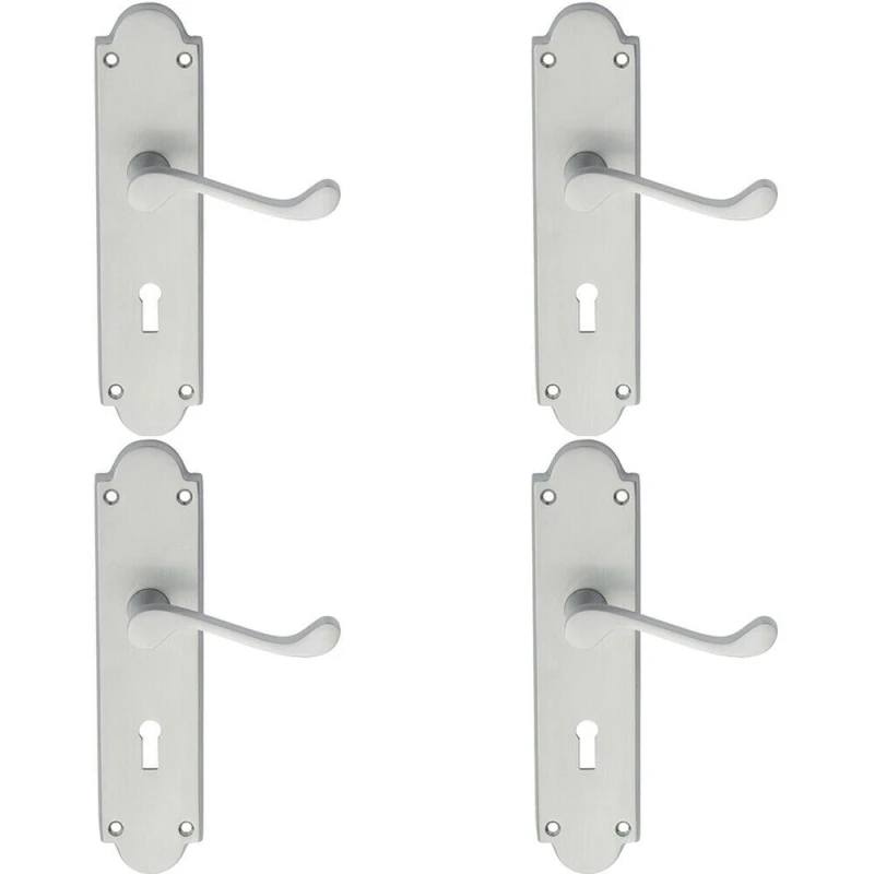 Image of Loops 4x PAIR Victorian Scroll Handle on Lock Backplate 205 x 49mm Satin Chrome Multi