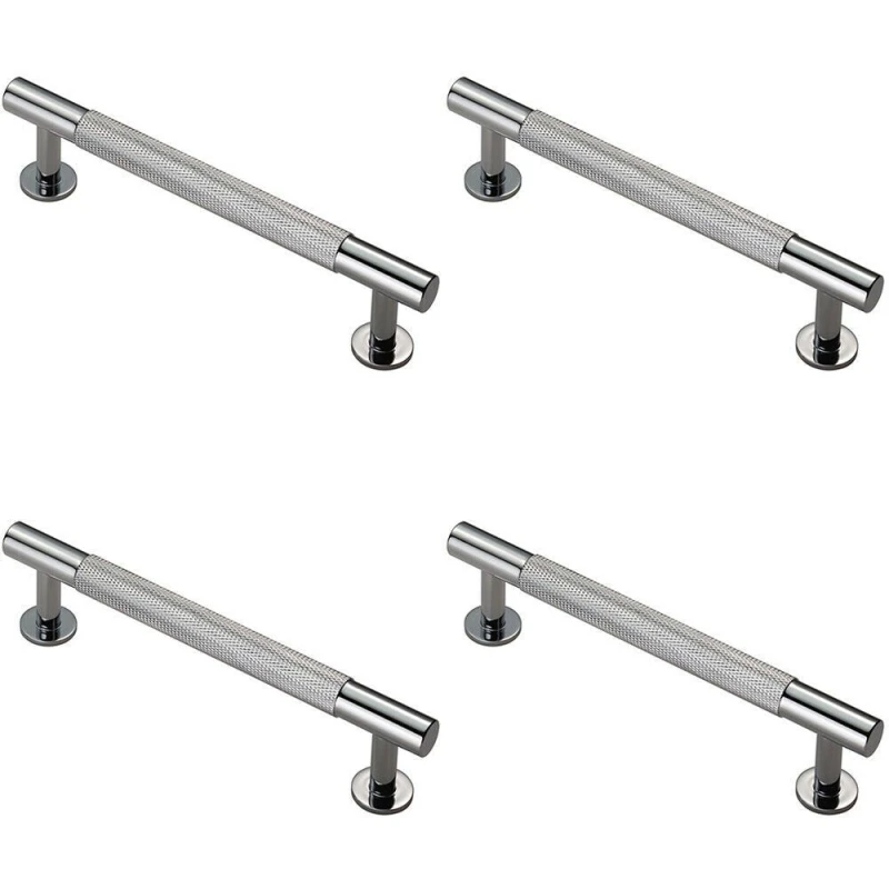 Image of Loops 4x Knurled Bar Door Pull Handle 158 x 13mm 128mm Fixing Centres Chrome Multi unisex