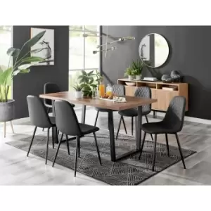 Image of Kylo Brown Wood Effect Dining Table & 6 Black Corona Faux Leather Dining Chairs with Black Legs Diamond Stitch - Black