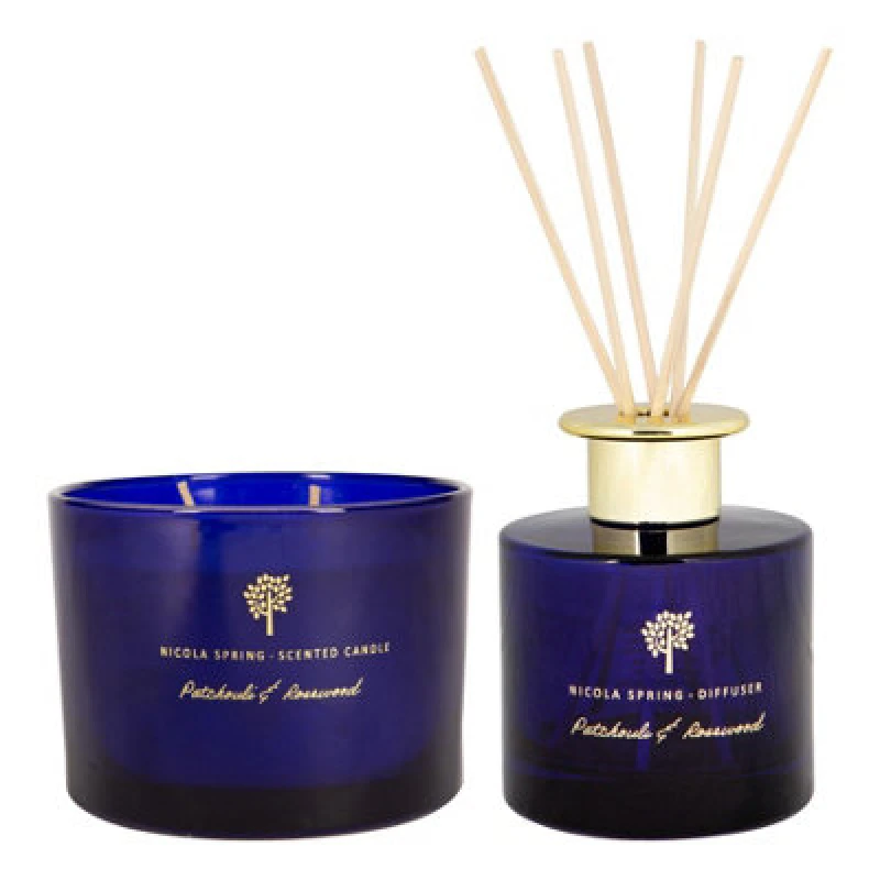 Image of Nicola Spring Scented Candle & Reed Diffuser Set - 350G - Patchouli & Rosewood