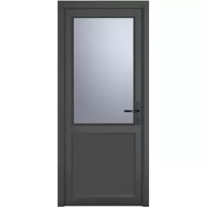 Image of Crystal uPVC Single Door Half Glass Half Panel Left Hand Open In 920mm x 2090mm Obscure Double Glazed Grey/White (each)