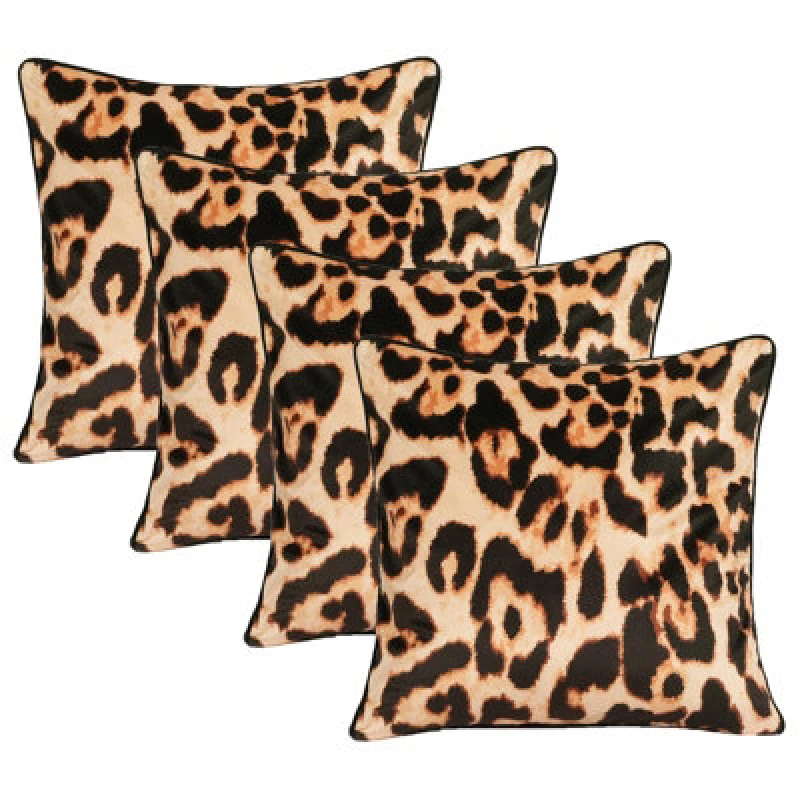 Image of OHS OHS 4 Pack Leopard Matte Velvet Cushion Covers in Natural Size: 45cm x 45cm Natural 45cm x 45cm Unisex 5027434216536