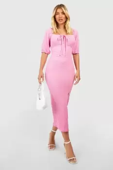 Image of Textured Rouched Bust Midi Dress