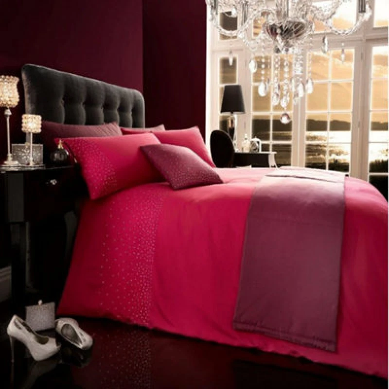 Image of Smart Living Smart Living Diamante 5PC Complete Bedding Set Duvet Cover, Pillow Pair, Cushion Cover, Bed Runner in Fuchsia Size: Super King Fuchsia