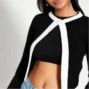 Image of I Saw It First Boucle Knit Contrast Cardigan - Black