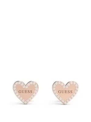 Image of Guess Guess Heart To Heart Ladies Stud Earrings, Rose Gold, Women