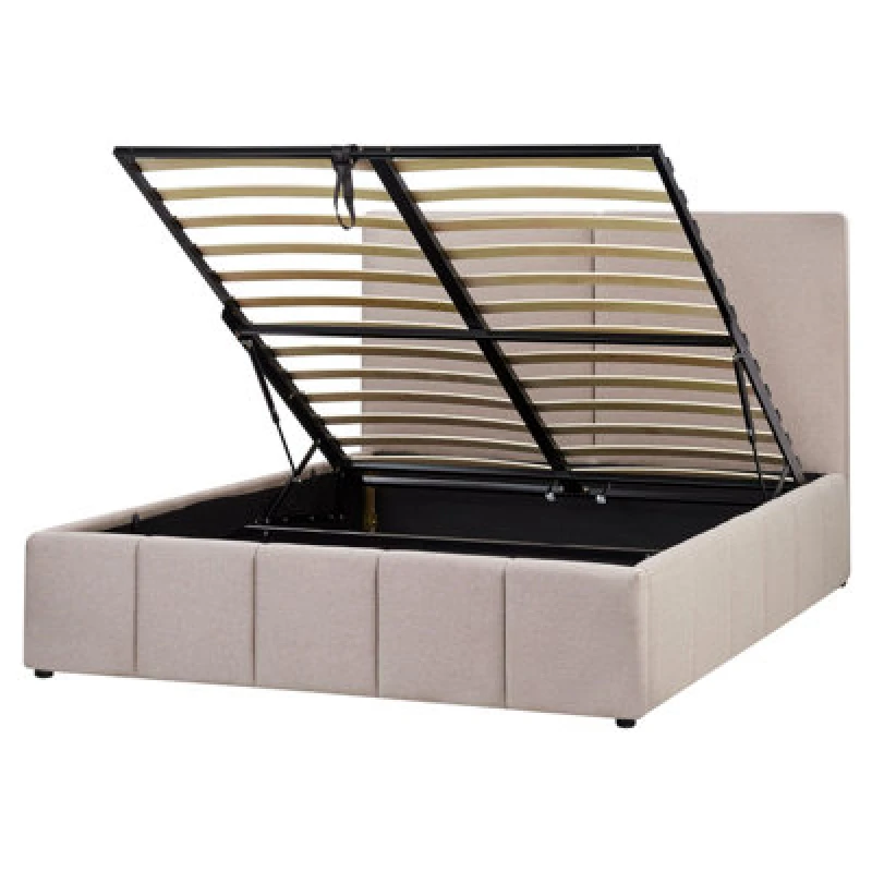 Image of Beliani Ottoman Bed Fabric Castelnavet 160 X 200 Cm (Eu King Size) Taupe