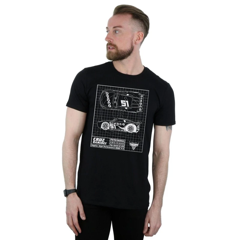 Image of Disney Men Cars Cruz Ramirez Blueprint T-Shirt in Black Size: Small Black S Male 5057245931113