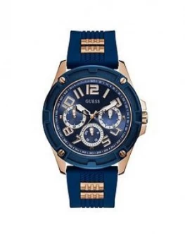 Image of Guess Guess Delta Rose Gold And Blue Mens Silicone Strap Watch