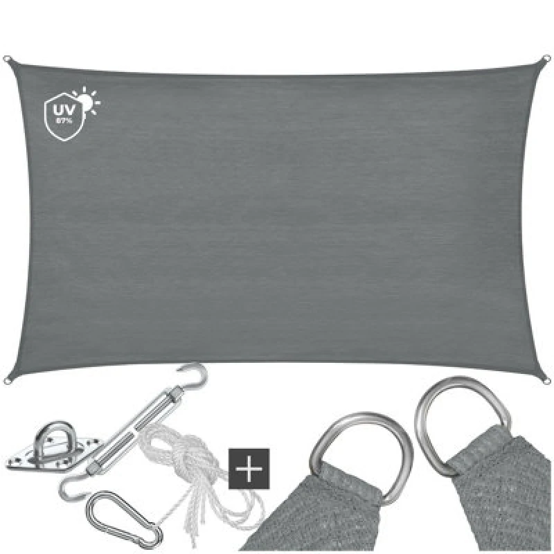 Image of Tectake Sun Sail Sonny, Uv Protected, Water-Resistant And Anti-Tear - 4 X 6 M - Grey