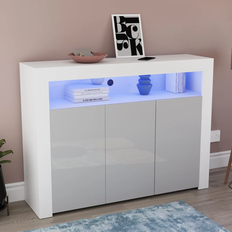 Image of Lassic Vida Designs Nova 3 Door Multi LED Sideboard White & Grey unisex 3 Door