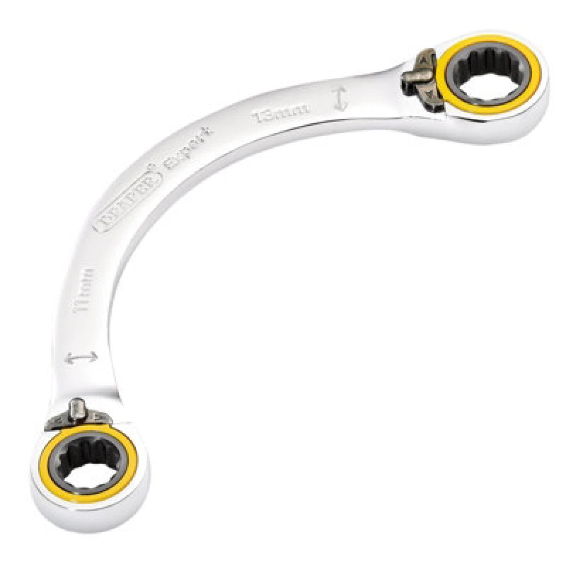 Image of Draper Expert Hi Torq Double Ring Ratchet Half Moon Spanner 8242RMM Range Metric: 11mm x 13mm