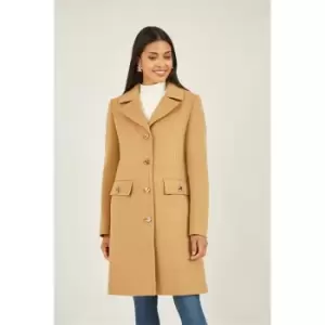 Image of Yumi Camel Military Button Through Coat - Beige