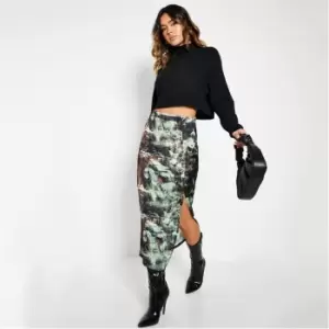 Image of I Saw It First Abstract Print Split Hem Midi Skirt - Green