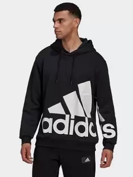Image of adidas Essentials Giant Logo Fleece Hoodie, Black/White, Size L, Men
