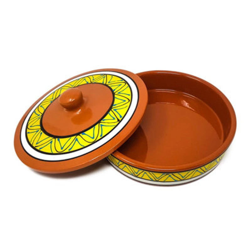 Image of Verano Spanish Ceramics Fiesta Hand Painted Pattern Ceramic Kitchen Dining Tortilla Servers Yellow (Diam) 25Cm