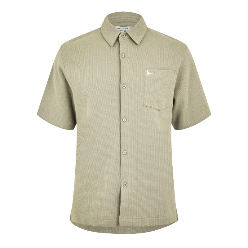 Image of Jack Wills Mens JW Waffle Short-Sleeve Plain Shirt Silver Sage male S