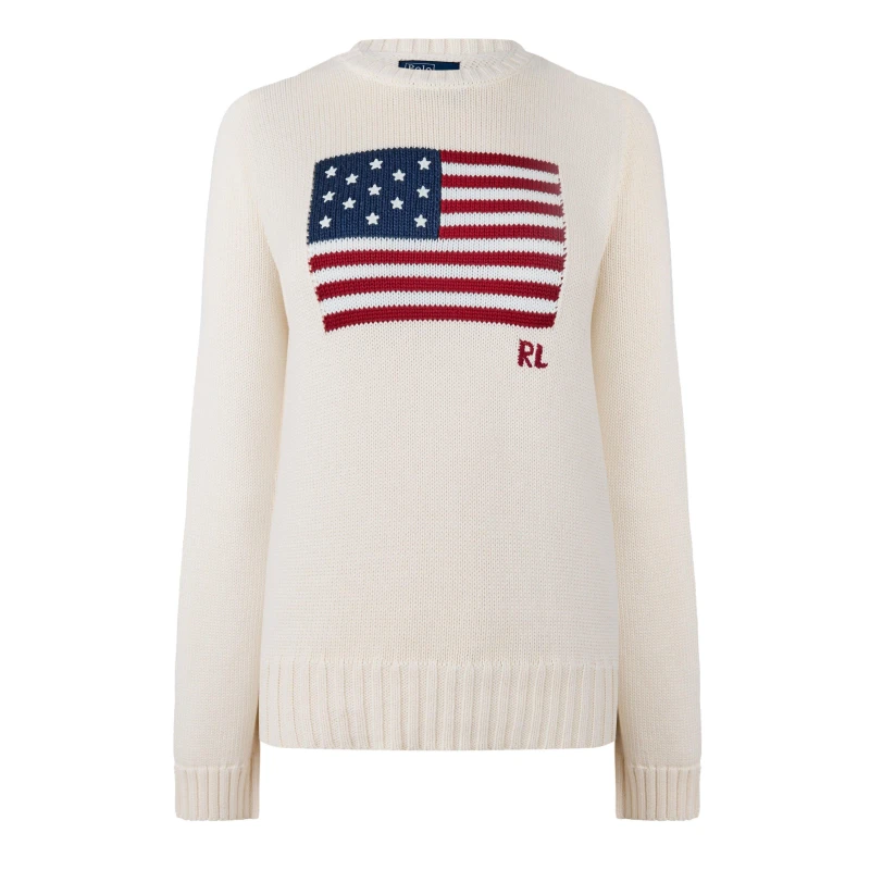 Image of Polo Ralph Lauren Womens Flag Knit Jumper Cream female 10 (S)