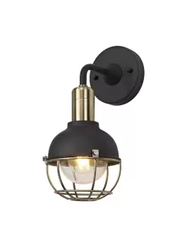 Image of Dome Wall Lamp, 1 Light E27, IP65, Matt Black, Brushed Bronze