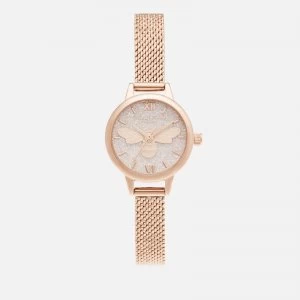 Image of Olivia Burton Womens Glitter Dial Lucky Bee Mini Dial Watch - Rose Gold
