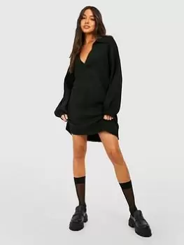 Image of Boohoo Polo Neck Oversized Knitted Jumper Dress - Black Size M Women