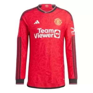 Image of adidas Manchester United Long Sleeve Home Shirt 2023 2024 Adults - Red