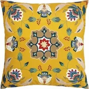 Image of Furn Folk Floral Outdoor Cushion Cover (One Size) (Ochre Yellow)