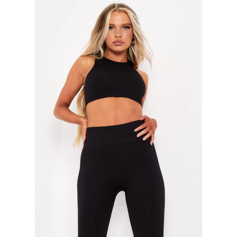 Image of Missy Empire Ribbed Racer Crop Top Womens - Black 10