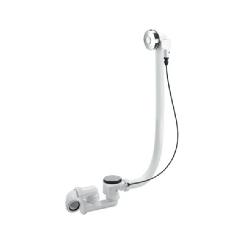 Image of McAlpine PUB-PB-700 1.5" x 70mm Polished Stainless Steel Flange Chrome Plated Brass Push Button Action Pop-Up Bath Waste and Overflow 700mm White