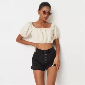 Image of Missguided Petite Mom Denim Shorts - Grey