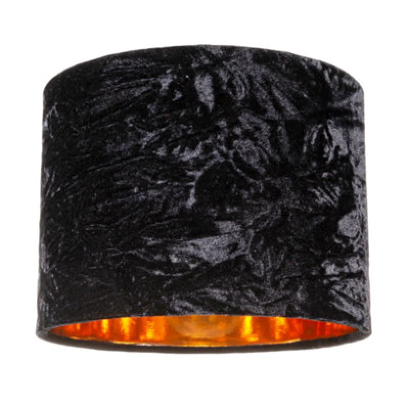 Image of Happy Homewares Modern Black Crushed Velvet 8 Table/pendant Lampshade With Shiny Copper Inner