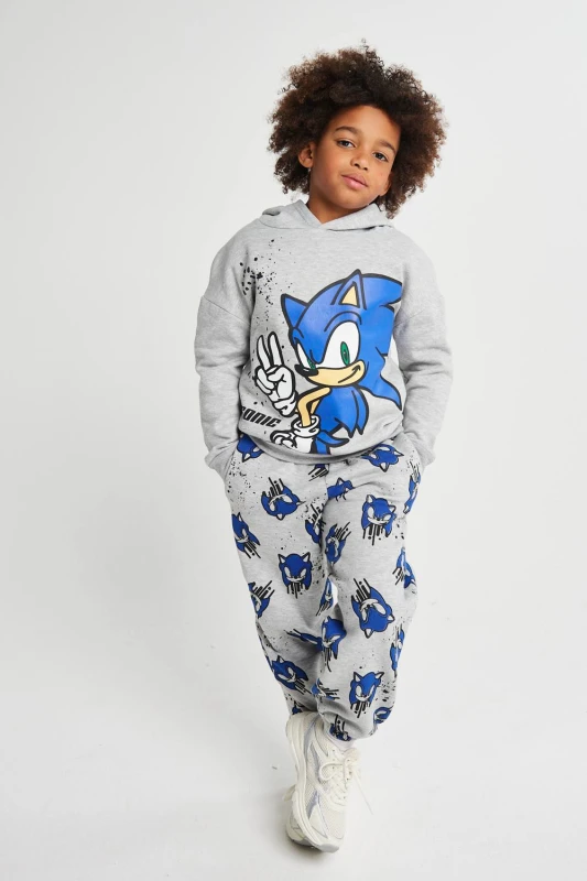 Image of Brand Threads Sonic the Hedgehog Jogger Set in Grey Size: 4-5 Years Grey Unisex 4-5 Years