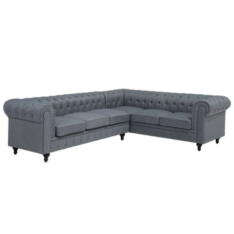 Image of Beliani Corner Sofa 6 Seater Chesterfield Fabric Grey Left Hand