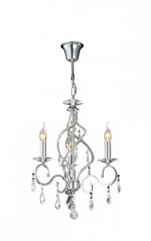 Image of Ceiling Pendant Chandelier 3 Light Polished Chrome, Crystal