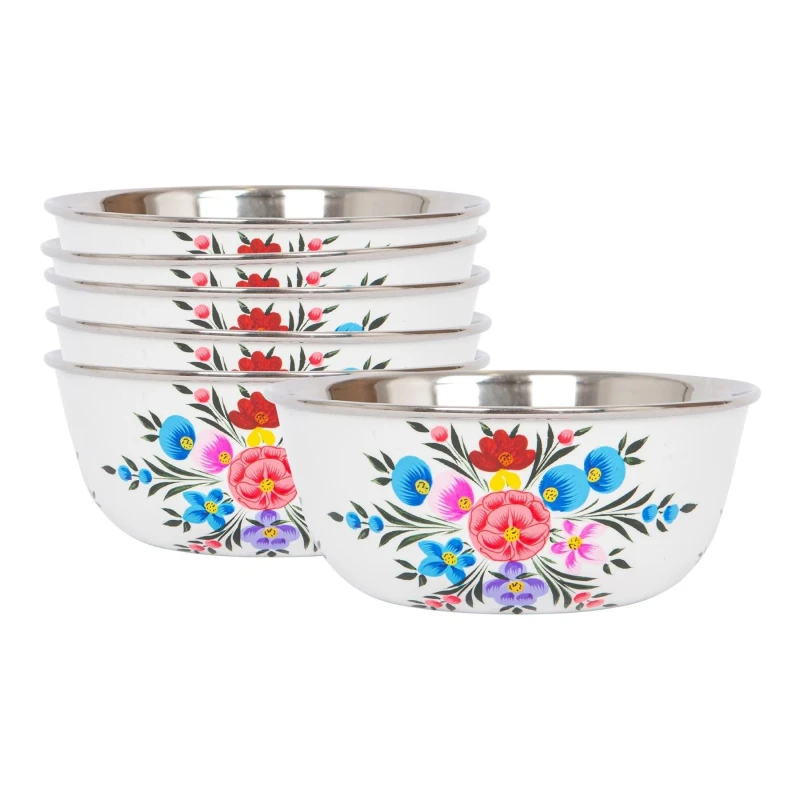 Image of Billy Can Hand-Painted Picnic Snack Bowls - 14.5cm - Cotton Pansy - Pack of 6 White