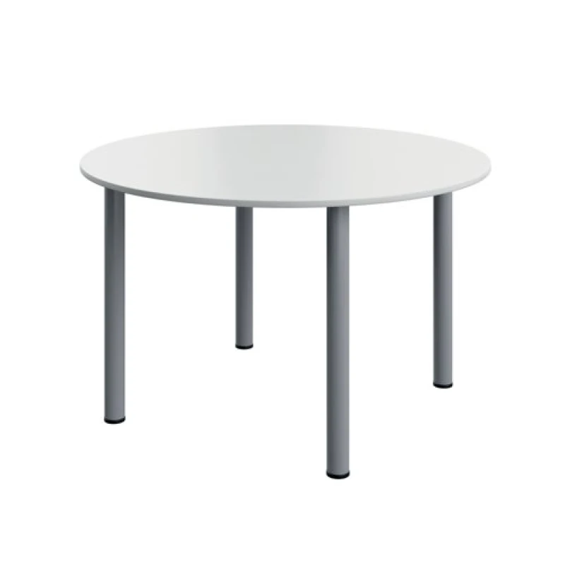 Image of Serrion Pole Leg Round Meeting Table 1200x1200x730 White/Silver KF800280