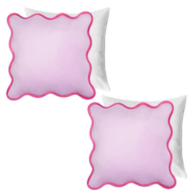 Image of OHS OHS 2 Pack Matte Velvet Scallop Edge Filled Cushion Covers Home Decor Set in Lilac Size: 45cm x 45cm Lilac 45cm x 45cm Unisex 5027434218295