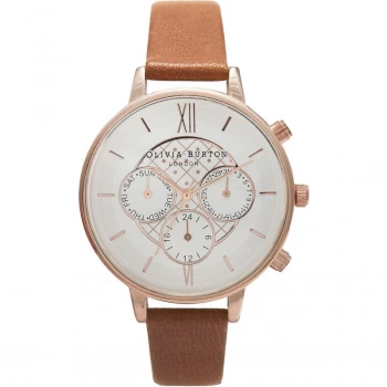 Image of Chrono Detail Silver Rose Gold & Tan Watch