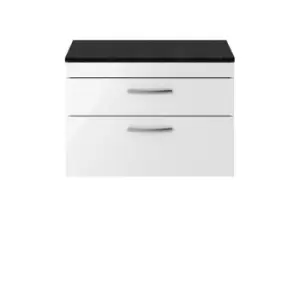 Image of Nuie Athena 800 Wall Hung 2-drawer Vanity & Sparkling Black Worktop - Gloss White