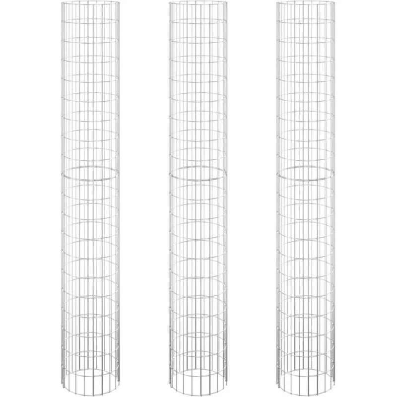 Image of vidaXL Circular Gabion Raised Beds 3 pcs Galvanised Steel Ø30x200 cm, Silver 152022